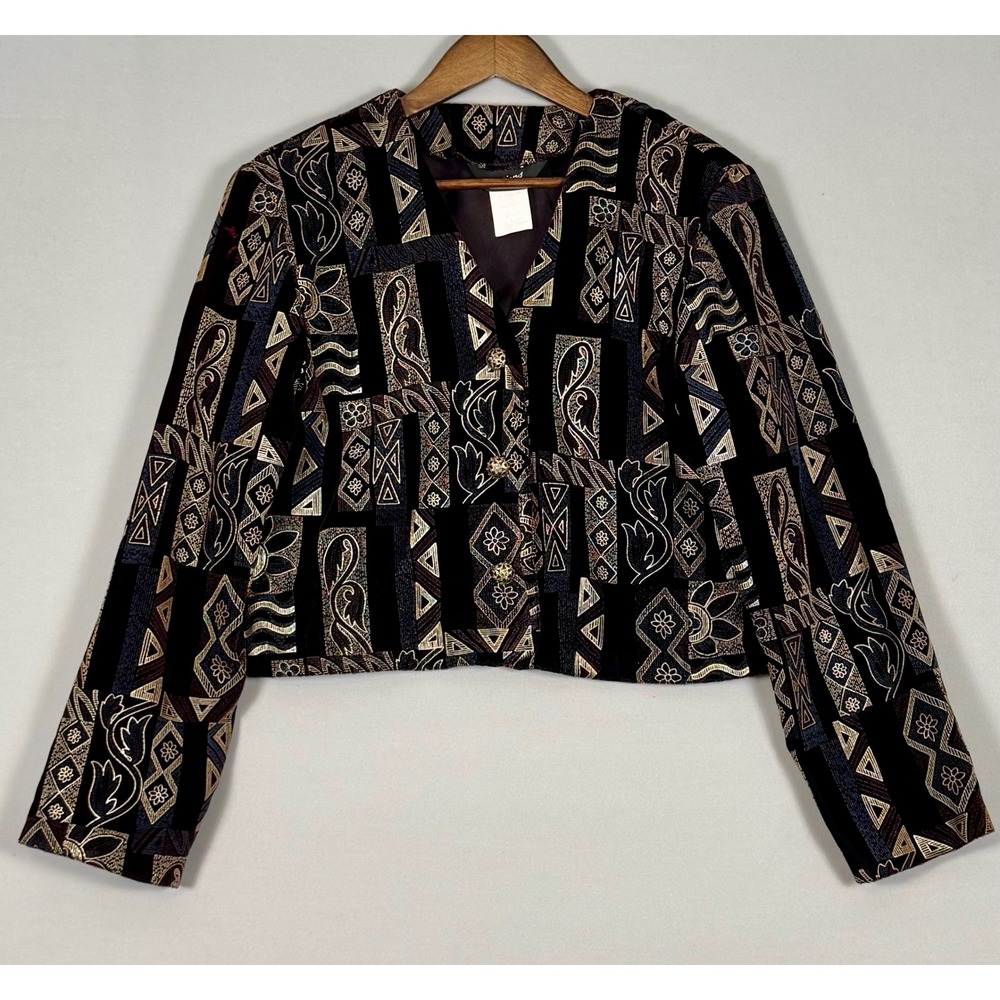 Options Melrose Vintage Geometric Abstract Cropped Jacket Women Size 12 USA